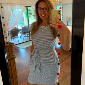 Blue and white striped dress